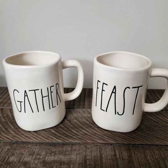 Rae Dunn "Gather" and "Feast" Mugs Holiday Cups Fall Thanksgiving Decor - Picture 1 of 5
